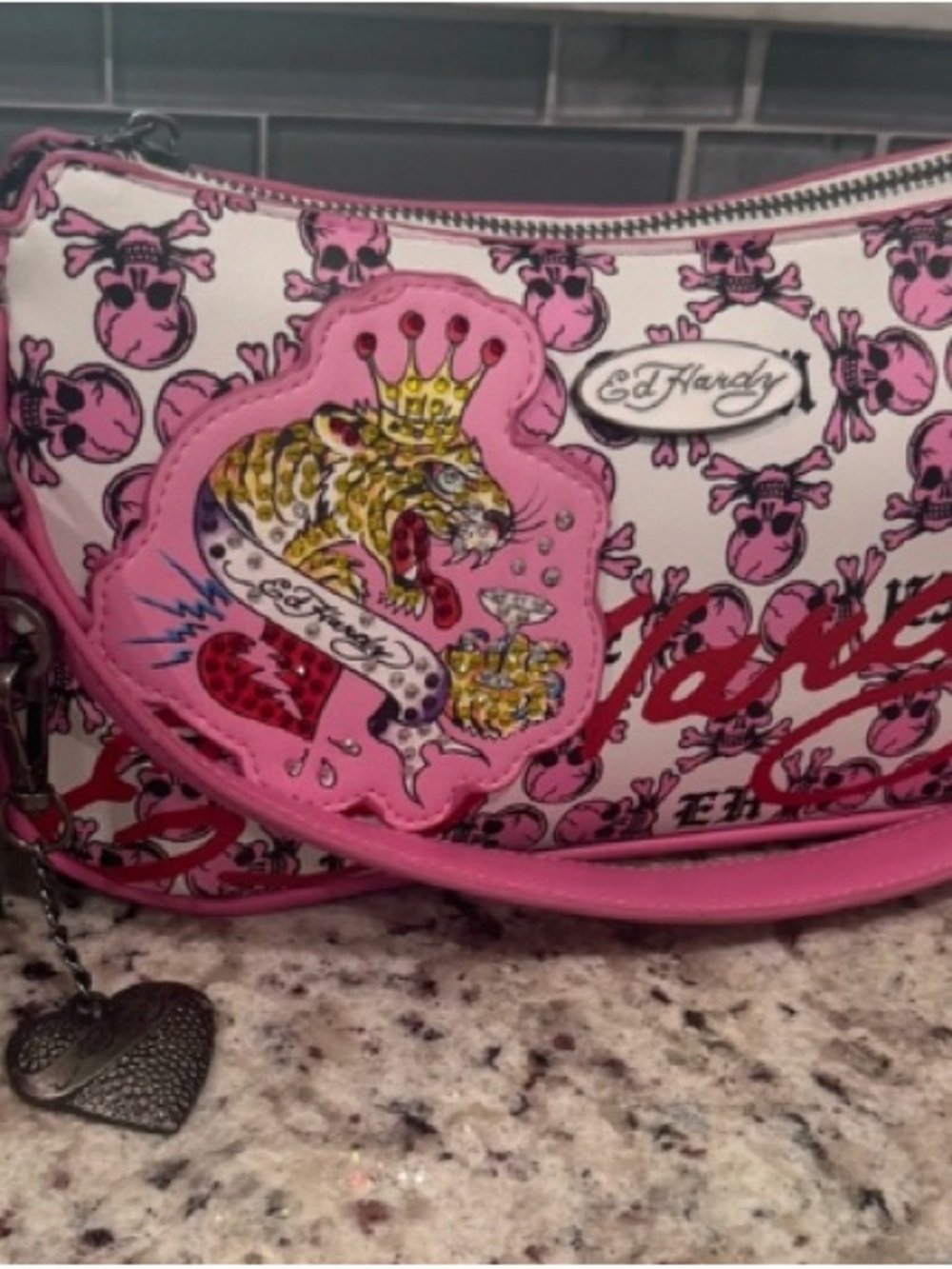 Ed Hardy Kids Pink Skull & Tiger Print Crossbody Bag - Picture 4 of 6